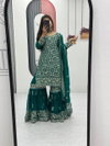 Pf 040 Faux Georgette With Heavy Embroidery Thread  & Sequence Work Top Sarara Dupatta Wholesale Online